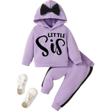 Shein Baby Girl Letter Graphic Bow Detail Hoodie & Contrast Side Seam Sweatpants