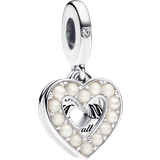 Pandora Hvid Charms & Vedhæng Pandora Heart Double Dangle Charm - Silver/Pearls/Transparent