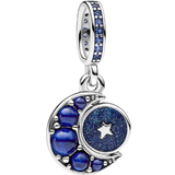 Pandora Sølv Charms & Vedhæng Pandora Sparkling Moon Spinning Dangle Charm - Silver/Blue