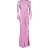 Lange kjoler - Stretch Self-Portrait Rhinestone Mesh Maxi Dress - Pink