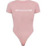 PrettyLittleThing Pink Shapewear & Undertøj PrettyLittleThing Logo Short Sleeve Bodysuit - Light Pink
