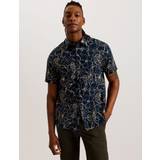 48 - Blå - XS Skjorter Ted Baker Mens Navy Cavu Floral-print Short-sleeve Cotton Shirt