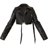 18 - 32 - Skind Jakker PrettyLittleThing Faux Leather Super Cropped Belted Biker Jacket - Black