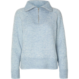 14 - Nylon Sweatere Selected Lulu Mika Half Zip Jumper - Cashmere Blue