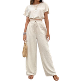 Kort ærme - Løs Jumpsuits & Overalls Shein Frenchy Women's Pants Set Loose Texture Solid Color Casual Two Piece Suit