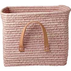 Rice Pink Børneværelse Rice Small Square Raffia Basket with Leather Handles