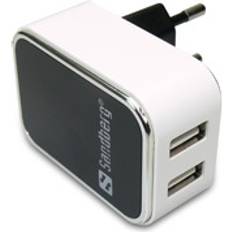 Sandberg Hvid - Oplader Batterier & Opladere Sandberg AC Charger Dual USB 2.4+1A EU