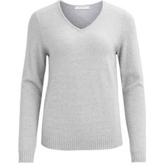 Vila Dame - Striktrøjer - XXL Sweatere Vila V-Neck Knitted Pullover Top - Grey/Light Grey Melange