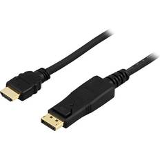 DisplayPort-kabler - Han - Han - Rund Deltaco HDMI - DisplayPort 3m