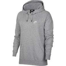 Nike Dame - Grå - Hoodies Sweatere Nike Essential Fleece Pullover Hoodie Women - Dark Grey Heather/Matte Silver/White