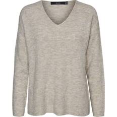 Dame - Elastan/Lycra/Spandex - XXL Sweatere Vero Moda Lefile V-Neck Knitted Pullover - Grey/Birch