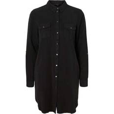 14 - Dame - S Kjoler Vero Moda Silla Long Sleeved Shirt Mini Kjole - Black/Black
