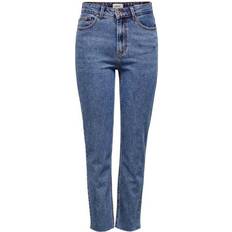 26 - 32 - Dame - Elastan/Lycra/Spandex Jeans Only Emily Hw Straight Fit Jeans - Blue/Dark Blue Denim
