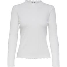 Dame - Høj krave - S T-shirts & Toppe Only Emma Rib Top - White/Egret