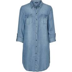 8 - Blå - S Kjoler Vero Moda Shirt Midi Kjole - Blue/Light Blue Denim