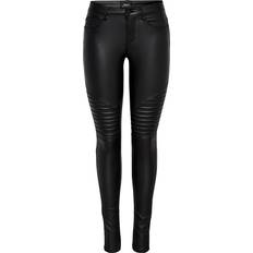 Only Nylon Jeans Only New Royal Coated Biker Skinny Fit Jeans - Black/Black