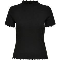 Dame - Høj krave - S T-shirts & Toppe Only High Neck Short Sleeved Top - Black/Black