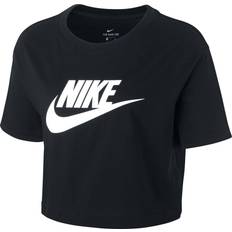 48 - Dame - S T-shirts Nike Women's Sportswear Essential Cropped T-shirt - Black/White