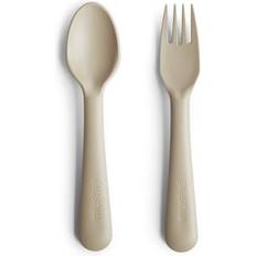 Plast Børnebestik Mushie Dinnerware Fork & Spoon Set