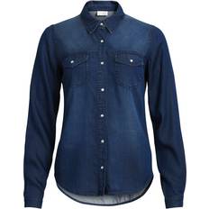 Vila XS Overdele Vila Bista Pocket Denim Skjorte - Blue/Dark Blue Denim