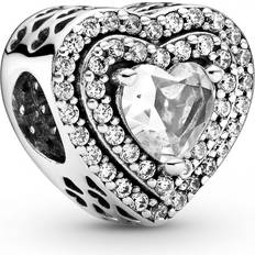 Pandora Kubisk Zirkon - Sølv Charms & Vedhæng Pandora Sparkling Levelled Hearts Charm - Silver/Transparent