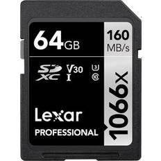 LEXAR 64 GB - SDXC - USB 3.0/3.1 (Gen 1) Hukommelseskort & USB Stik LEXAR Professional SDXC Class 10 UHS-I U3 V30 1066x 64GB