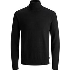 Herre - M - Nylon Sweatere Jack & Jones Roll Collar Decorated Knitted Sweater - Black