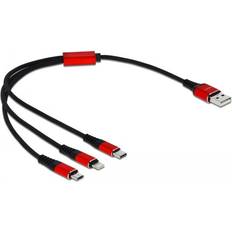 2.0 - Kabeladaptere - Rød Kabler DeLock USB A-USB Micro-B/Lightning/USB C 2.0 0.3m