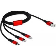 2.0 - Kabeladaptere - Rød Kabler DeLock USB A-USB Micro-B/Lightning/USB C 2.0 1m