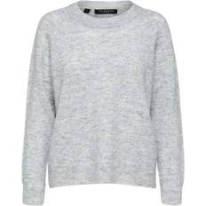 10 - 44 - Dame Sweatere Selected Rounded Wool Mixed Sweater - Light Grey Melange