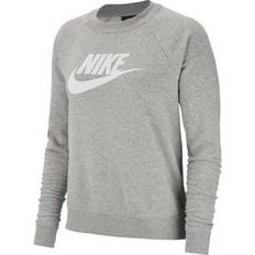 Nike 48 - Dame - XL Sweatere Nike Sportswear Essential Fleece Crew Sweatshirt - Dark Gray Heather/Matte Silver/White