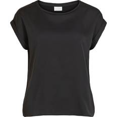 Vila Dame - S T-shirts & Toppe Vila Satin Look Short Sleeved Top - Black/Black