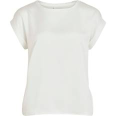 Vila Hvid T-shirts Vila Satin Look Short Sleeved Top - White/Snow White