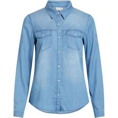 Vila Dame - S Skjorter Vila Bista Pocketed Jeans Shirt - Blue/Medium Blue Denim