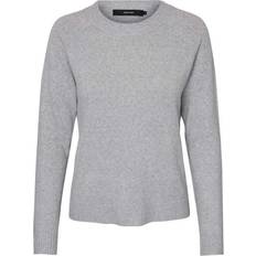 Dame - Elastan/Lycra/Spandex - XXL Sweatere Vero Moda Doffy O-Neck Long Sleeved Knitted Sweater - Grey/Light Grey Melange