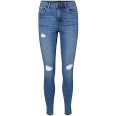 Blå - Dame - Viskose Jeans Vero Moda Tanya Normal Waist Skinny Fit Jeans - Blue/Medium Blue Denim
