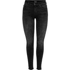 26 - 32 - Dame - Elastan/Lycra/Spandex Jeans Only Blush Mid Ankle Skinny Fit Jeans - Black/Black Denim