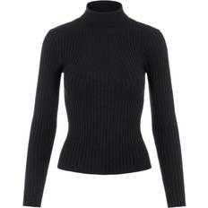 Dame - Nylon - Polotrøjer - Sort Sweatere Pieces Knitted Pullover - Black