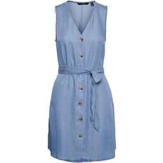 Blå - Korte kjoler - V-udskæring Vero Moda Viviana V-neck Sleeveless Dress - Light Blue Denim