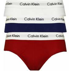 Calvin Klein Blå Underbukser Calvin Klein Cotton Stretch Hip Brief 3-pack - White/Red Ginger/Pyro Blue