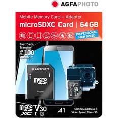 64 GB - Class 10 - microSDXC Hukommelseskort AGFAPHOTO High Speed ​​Professional microSDXC Class 10 UHS-I U3 V30 A1 64GB