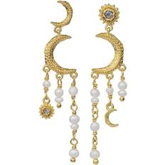 Justérbar størrelse - Sølv Smykker Maanesten Astrea Earrings - Gold/Labradorit/Pearls