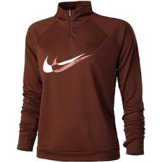 Nike Women's Dri-Fit Swoosh Run 1/4-Zip Running Midlayer - Bronze Eclipse/Redstone/White