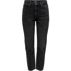 26 - Bomuld - XS Jeans Only Emily Life Hw Ank Straight Fit Jeans - Black/Black Denim