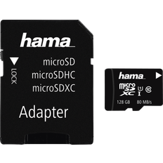 Hama 128 GB Hukommelseskort & USB Stik Hama MicroSDXC Class 10 UHS-I U1 V10 80MB/s 128GB + Adapter