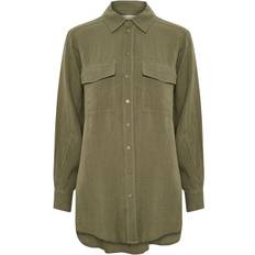 16 - Dame - Grøn Bluser Part Two Nava Linen Shirt - Deep Lichen Green