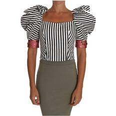 44 - Dame - Firkantet Overdele Dolce & Gabbana Striped Cropped Top Puff Sleeve Shirts - Black/White
