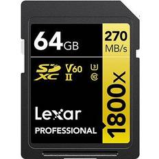 LEXAR 64 GB - SDXC - USB 3.0/3.1 (Gen 1) Hukommelseskort & USB Stik LEXAR Professional SDXC Class 10 UHS-II U3 V60 270/180 MB/s 64GB (1800x)