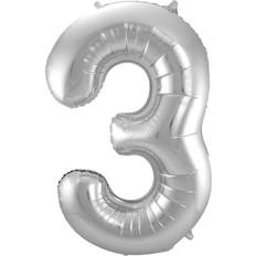 Folat 3 Formet Nummer Folie Ballon Sølv (86 cm)