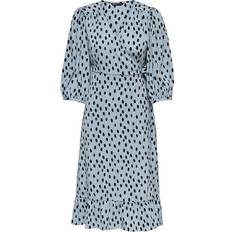 Blå - Flæse Kjoler Only Olivia 3/4-Sleeve Wrapping Middle Dress - Blue/Fog